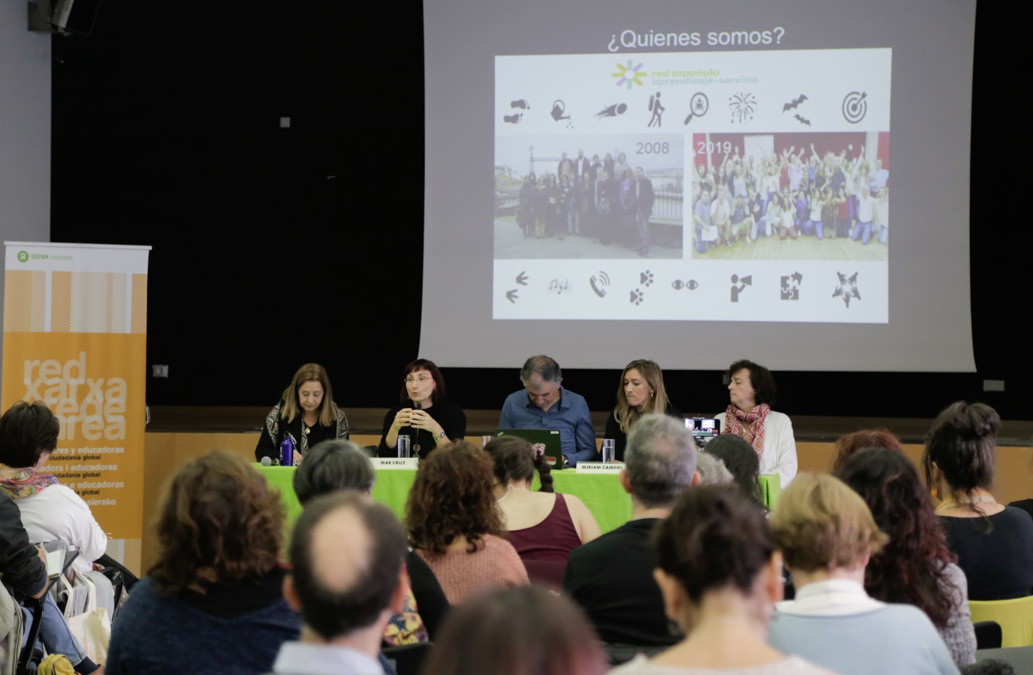 Mar Cruz Mora. Vicepresidenta de la Red Española de Aprendizaje Servicio; Javier Benayas, Universidad Autónoma de Madrid; Miriam Campos Leíros, Teachers for future; Marta Elena González de Eiris, CEIP Manuel Núñez de Arenas (Madrid) ©Pamela Ravina para OXFAM Intermon